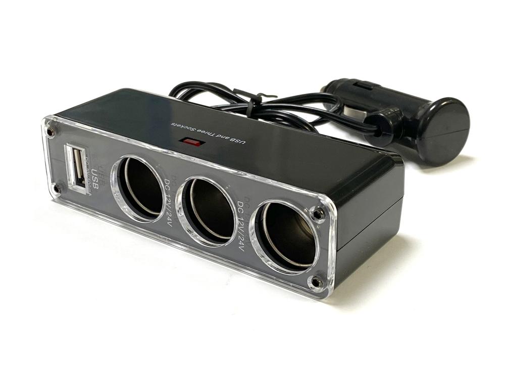 Autós szivargyújtó csatlakozó elosztó 4in1 USB csatlakozóval - telefontöltő